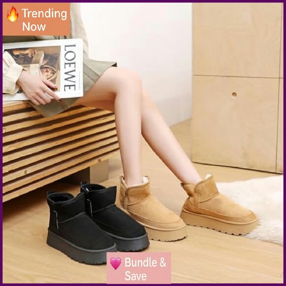 Platform Ankle Boots with Memory Foam, Waterproof Winter Boots for Women - Picture 7 of 8